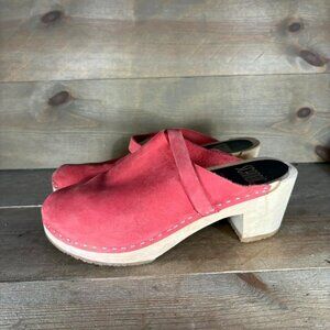 scandic womens size 39 shoes red leather slip on heel swedish clogs